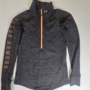 Under Armour Fitted Coldgear 1/2 Zip Tech Pullover Womens Small Grey Coral